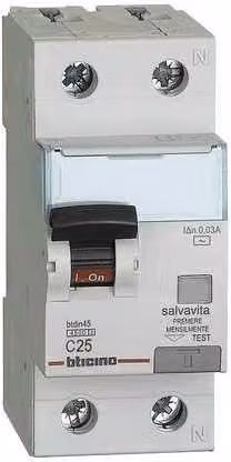Interruttore Magnetotermico Differenziale Salvavita BTicino Ga8813Ac25 1P+N 25A Bianco
