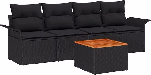Set Divano da Giardino con cuscino 5 pz | Set Salotto da Giardino Nero polyrattan