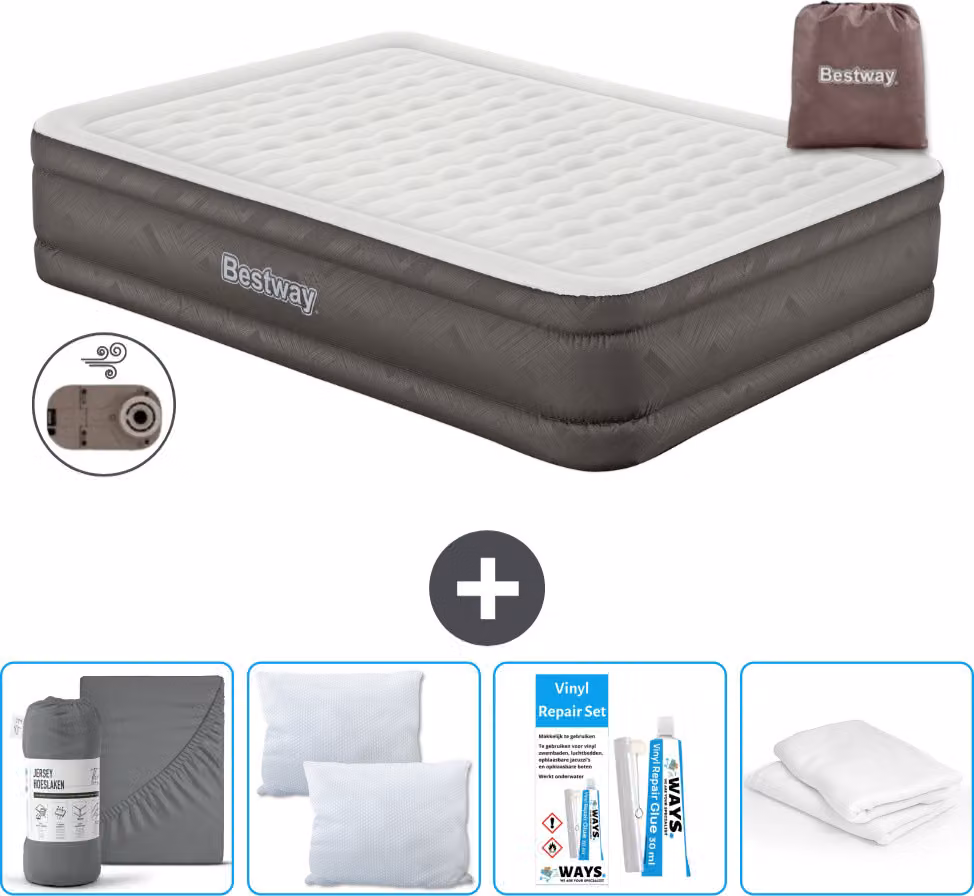 Materasso gonfiabile Bestway - 2 persone - 152 x 203 x 46 cm - Marrone - Accessori inclusi
