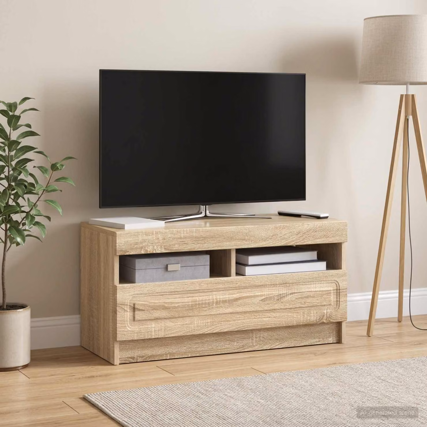 Mobile TV vidaXL in legno ingegnerizzato Rovere Sonoma marrone con illuminazione LED integrata e scomparti multimediali L 81,0 cm x P 35,0 cm x H 40,0 cm
