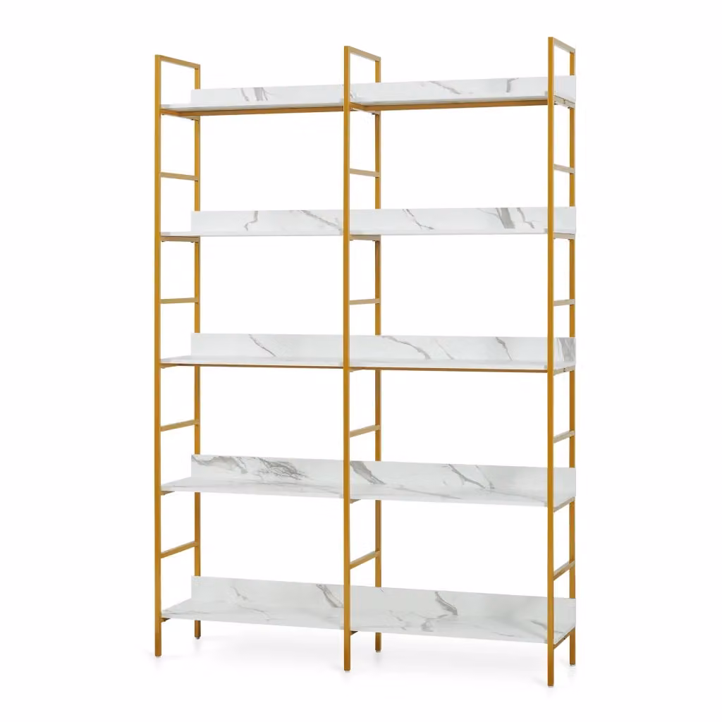 Libreria Noskik en.casa con ripiani, design moderno oro e bianco effetto marmo, L 120 x H 180 x P 30 cm – 2