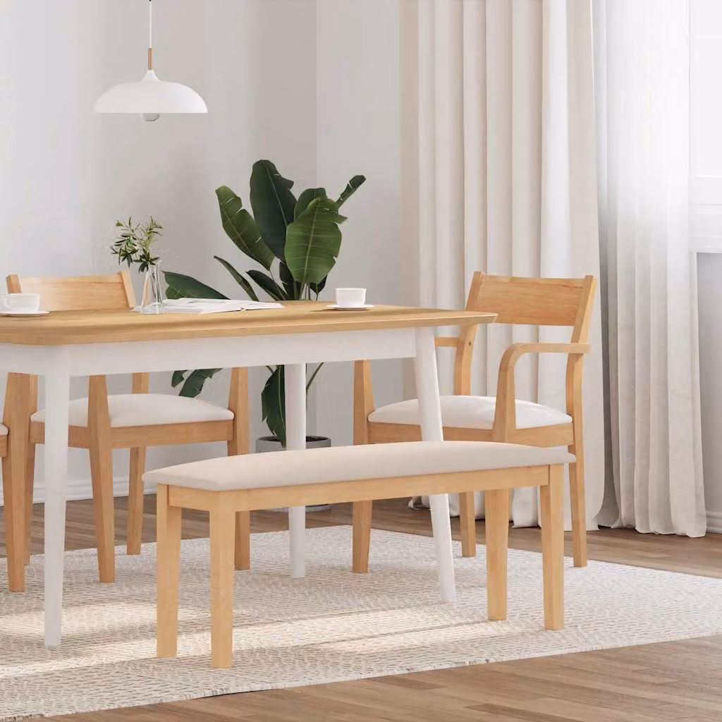 Panca vidaXL in legno di Hevea marrone e beige per cucina e sala da pranzo, L: 110 cm