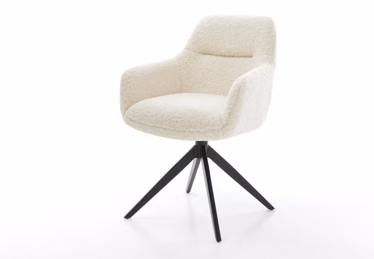 DELIFE Sedia girevole in tessuto Pejo-Flex Teddy Beige Telaio a croce largo Nero Girevole a 360° Funzione dondolo Anima a molla tascabile