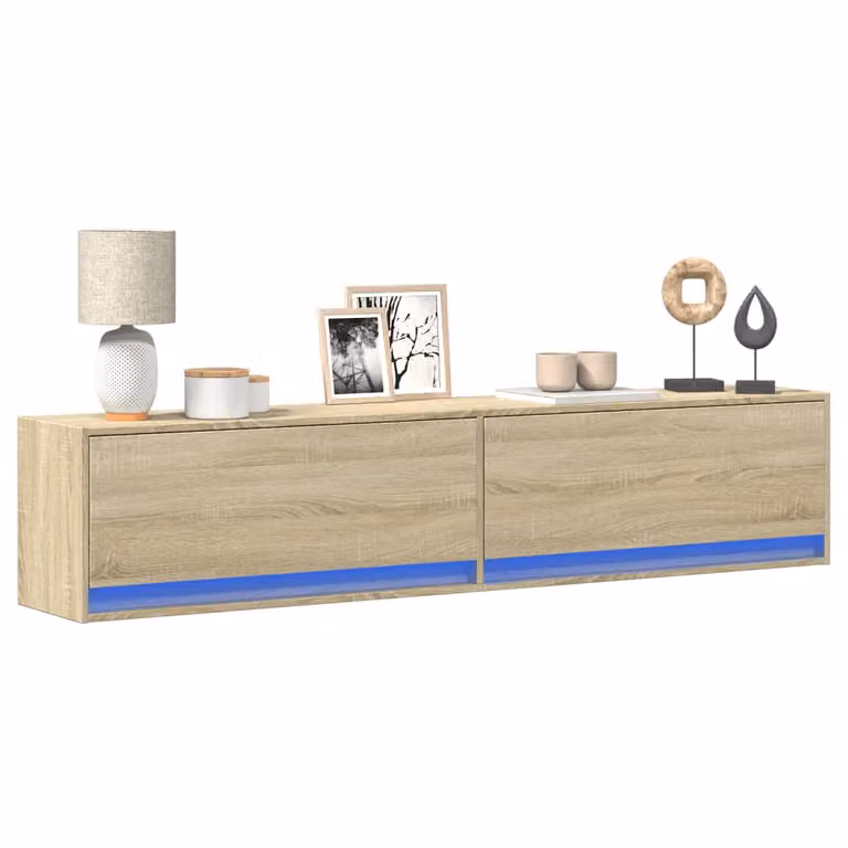 Mobile TV a parete con illuminazione LED vidaXL in legno Rovere Sonoma, colore marrone/beige, L: 180 cm, P: 31 cm, H: 38 cm