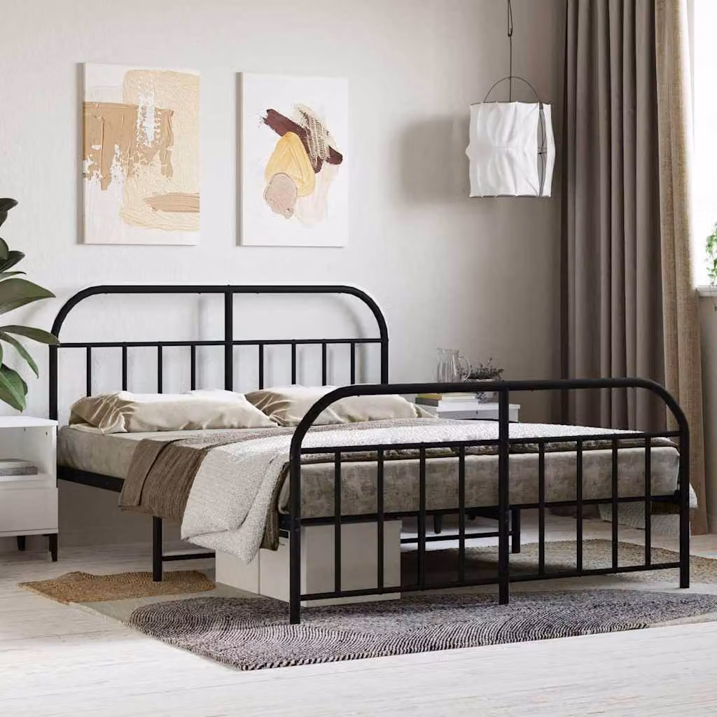 vidaXL Giroletto con Testiera e Pediera in Metallo Nero L/P/H: 140 x 200 x 146 cm