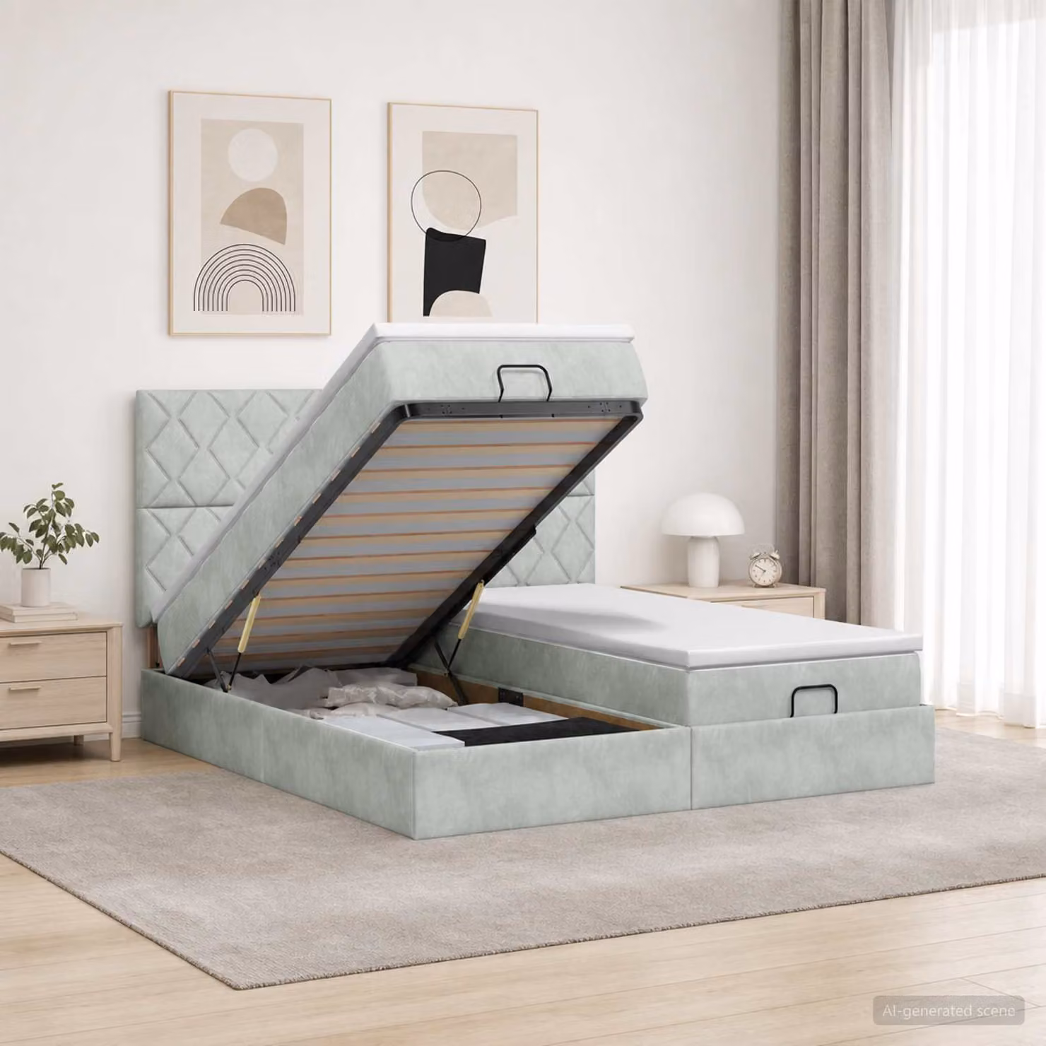 vidaXL Letto ottomano con materasso 2 pz in velluto grigio e bianco, L/P/H: 160 x 200 x 88 cm
