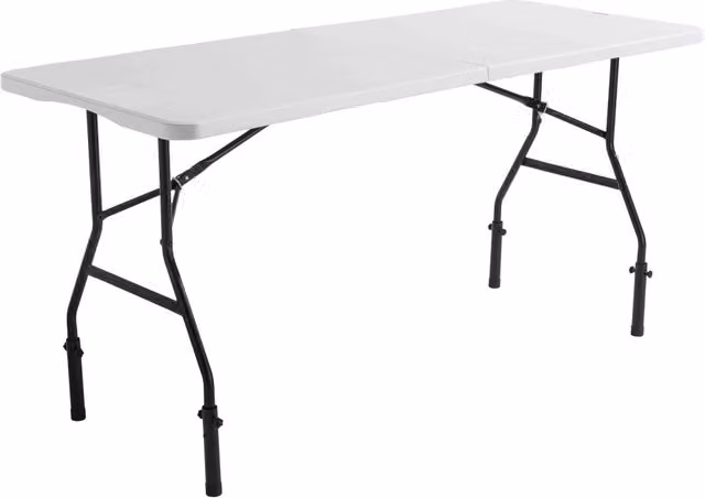 Oviala - Tavolo buffet pieghevole per ricevimenti da 180 cm con tovaglia bianca