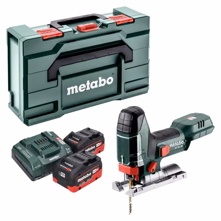Sega alternata a batteria Metabo ST 18 L 90 18 V 90 mm + 2 batterie LiHD da 5,5 Ah + caricabatterie + Metabox