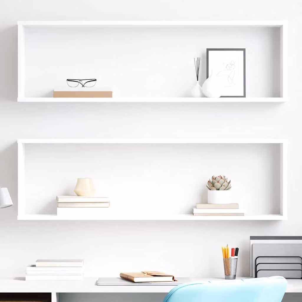 Set di 2 mensole a cubo vidaXL da parete in legno MDF bianco opaco, L 100 cm x P 30 cm x H 15 cm