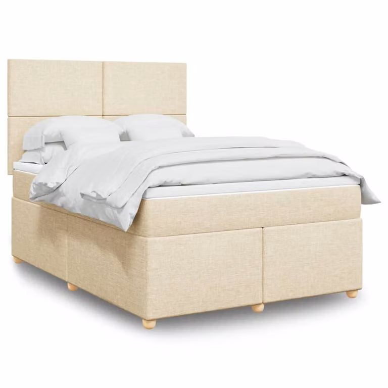 vidaXL Giroletto a Molle Ibrido con Materasso a Tasche in Tessuto Beige e Bianco L/P: 160 x 200 cm