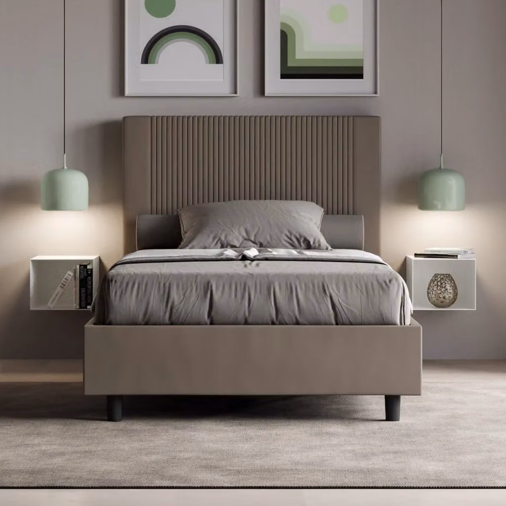Letto Matrimoniale Moderno GIORDANOSHOP con Rete Goya in Tessuto Beige L/P/H: 160 x 200 x 122 cm – 2
