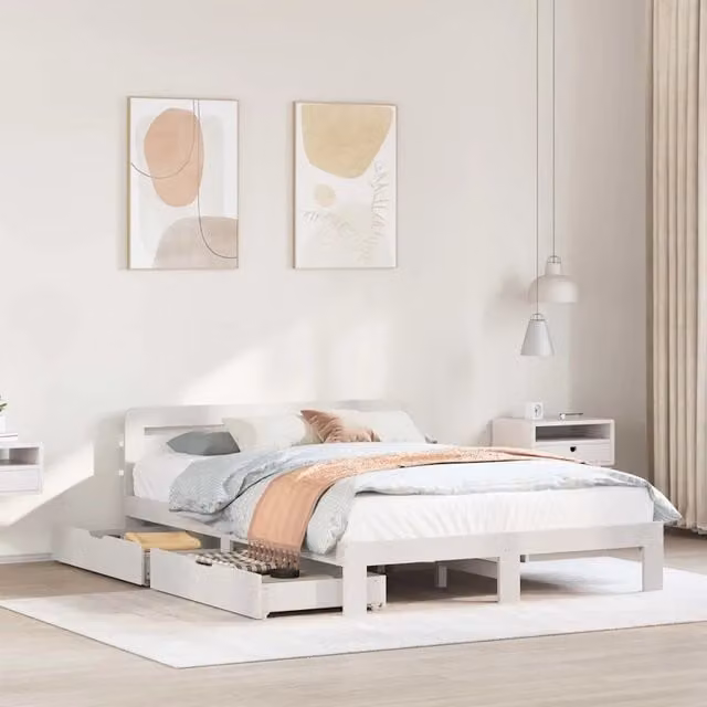 Letto con struttura in legno massello di pino bianco stile rustico vidaXL L/P/H: 144 x 203,5 x 65,5 cm