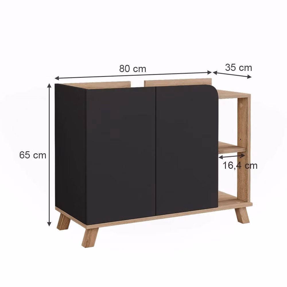 Mobiletto per lavabo Vicco Karen in legno beige e antracite con 2 ante e ripiano aperto L: 80 cm, P: 65 cm – 2