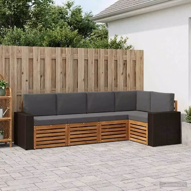 Set di divani da esterno 5 pz Naturale e Antracite Poliestere 3384363