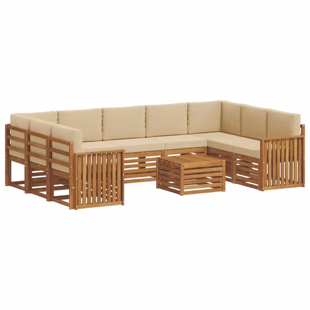 Set di divani da esterno a forma di U vidaXL in legno di acacia con cuscini, Beige e Marrone – 2