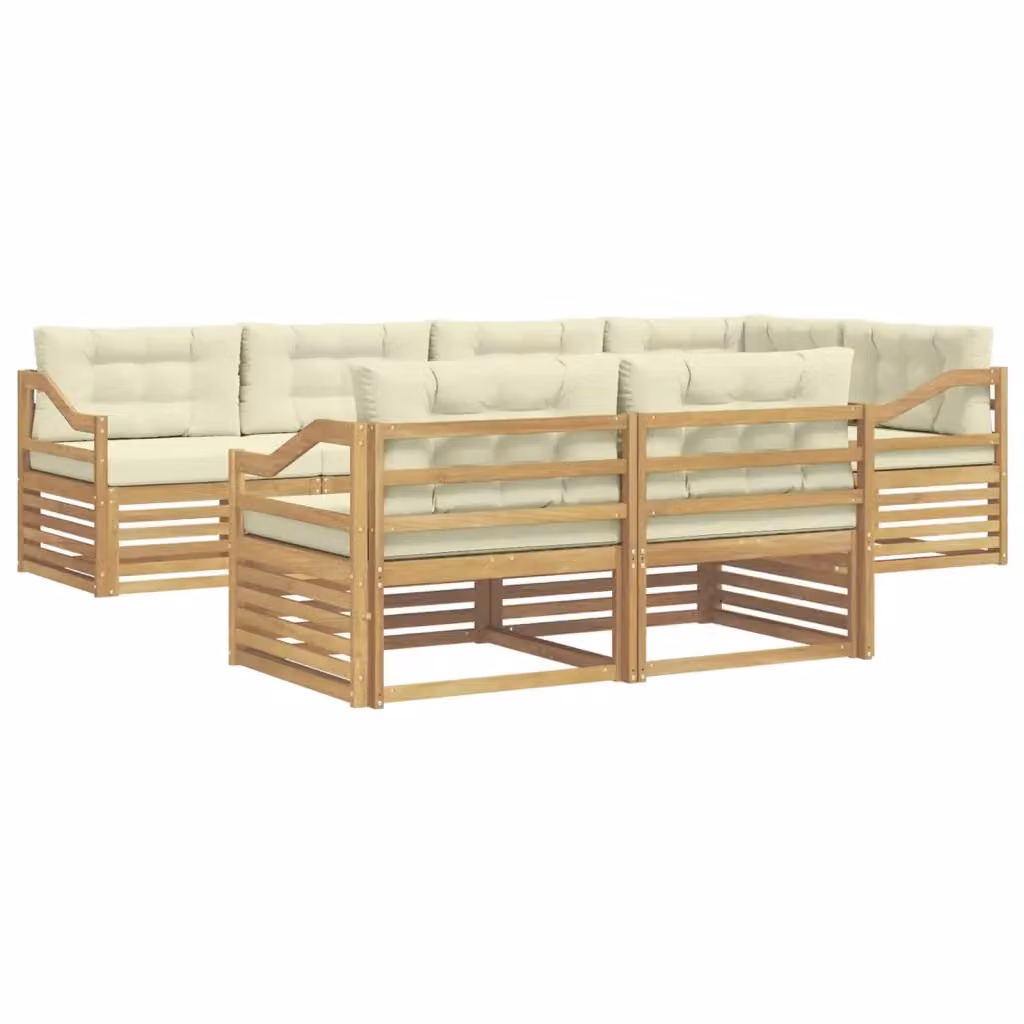 Set di divani da esterno a L vidaXL in legno di acacia con cuscini, Bianco e Beige – 2