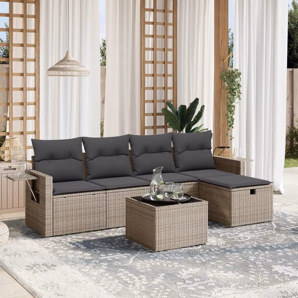Maison Exclusive - Set da giardino 6 pezzi con cuscini Grigio Poly Rattan