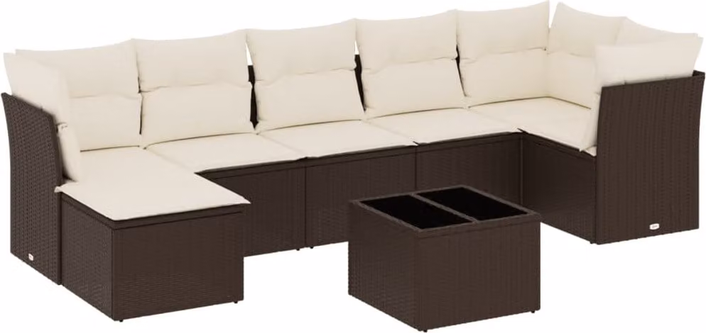Set Divani da Giardino 8 pz con Cuscini Marrone in Polyrattan