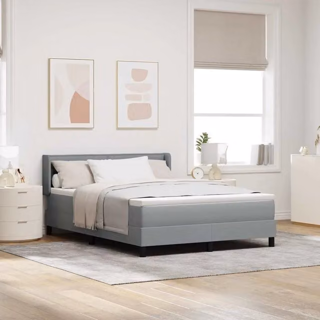 Letto a molle con testiera vidaXL in tessuto grigio L: 140 cm, P: 190 cm