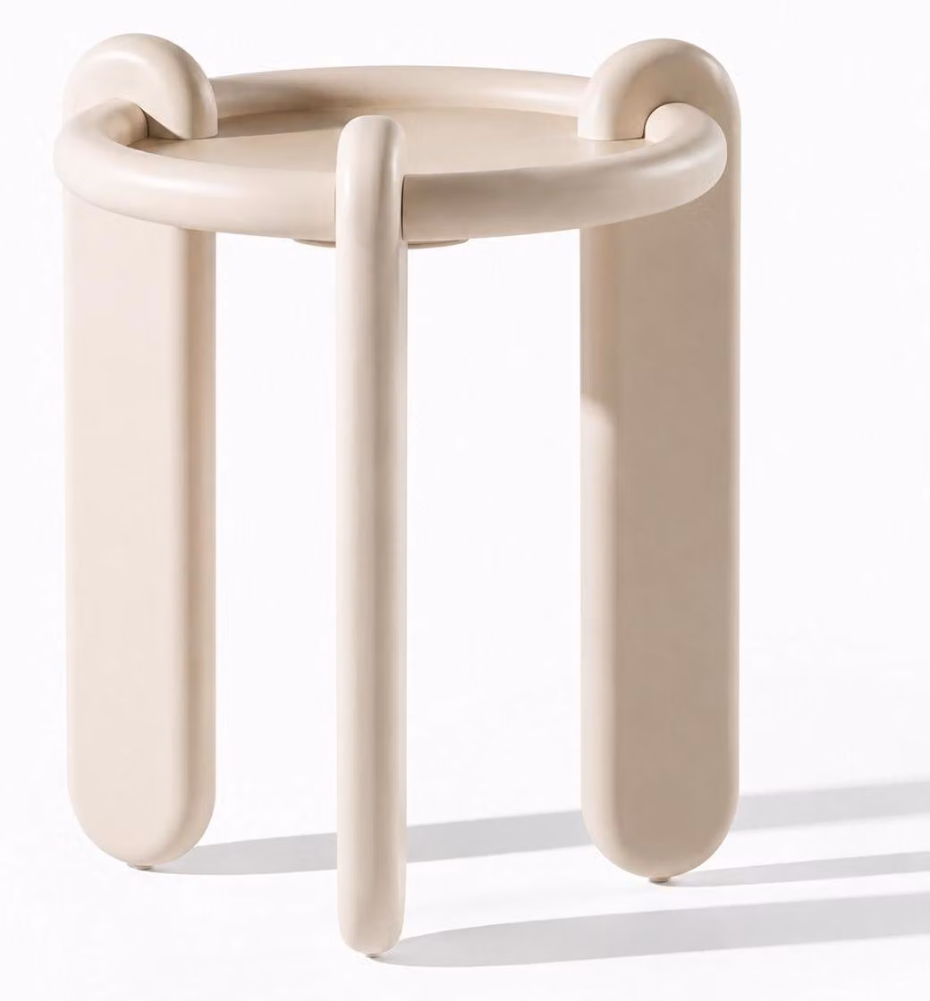Tavolino ausiliario, stile moderno, colore beige, nuovo, pratico, ideale per il soggiorno, forma rotonda
