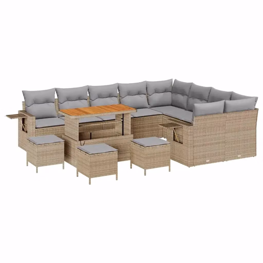 Set Divano da Giardino vidaXL 13 Pezzi in Polyrattan Beige e Grigio con Tavolino e Cuscini per 12 Persone – 2