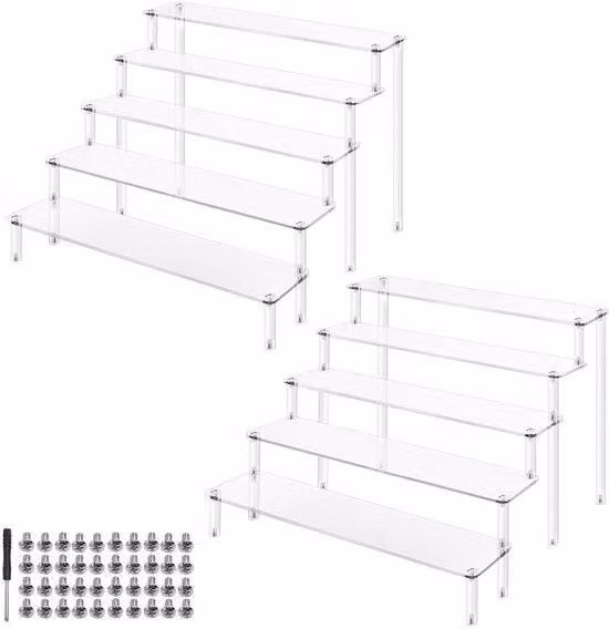 Ibenzoa® Espositore trasparente in acrilico a 5 strati (5 mm) – 40 x 32 x 25 cm, set da 2 per l'esposizione e l'organizzazione di gioielli, statuine, prodotti cosmetici