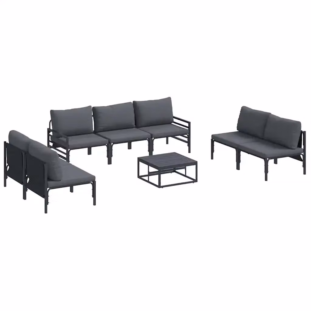 Set Divano da Giardino vidaXL 8 Pezzi Moderno a Forma di L in Acciaio Verniciato a Polvere Nero e Antracite con Cuscini e Tavolino – 2