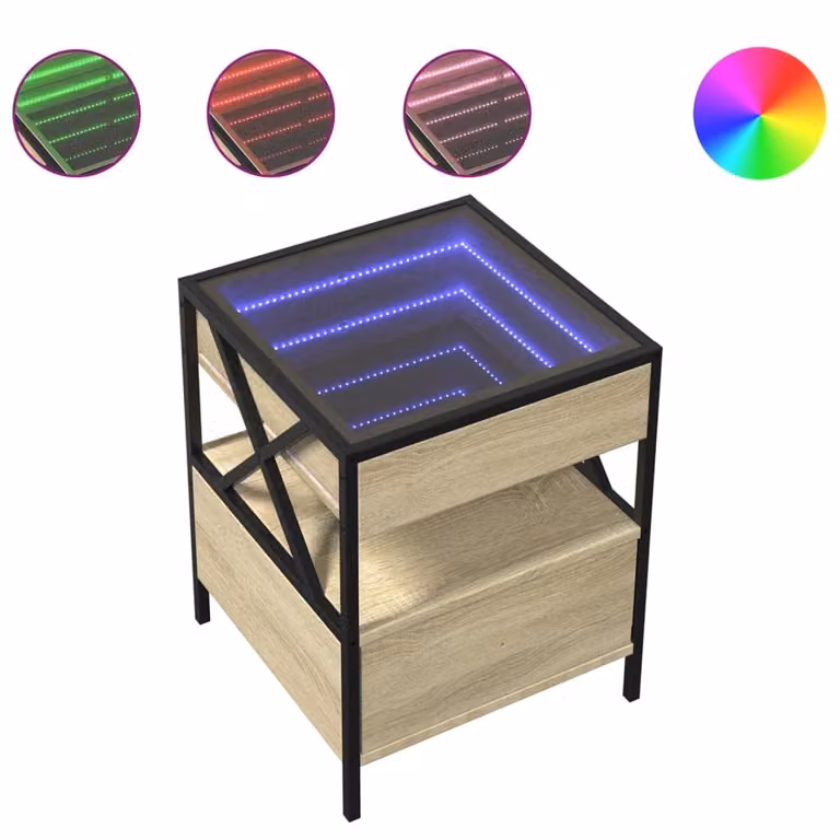 Tavolino da Salotto con LED Infinity Rovere Sonoma 40x40x51 cm