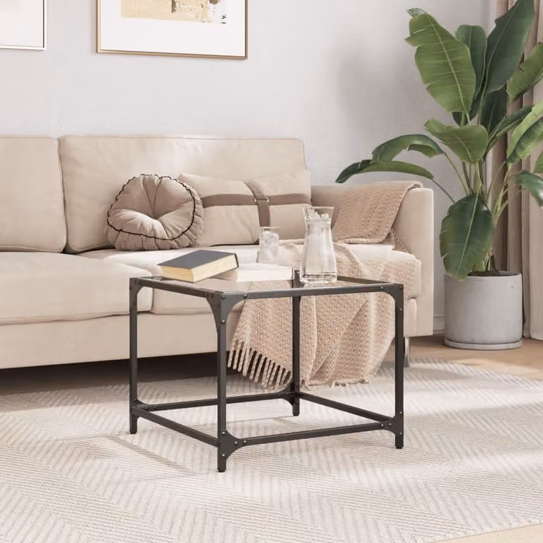Maison Exclusive - Tavolino con piano in vetro trasparente, 50x50x40 cm, struttura in acciaio