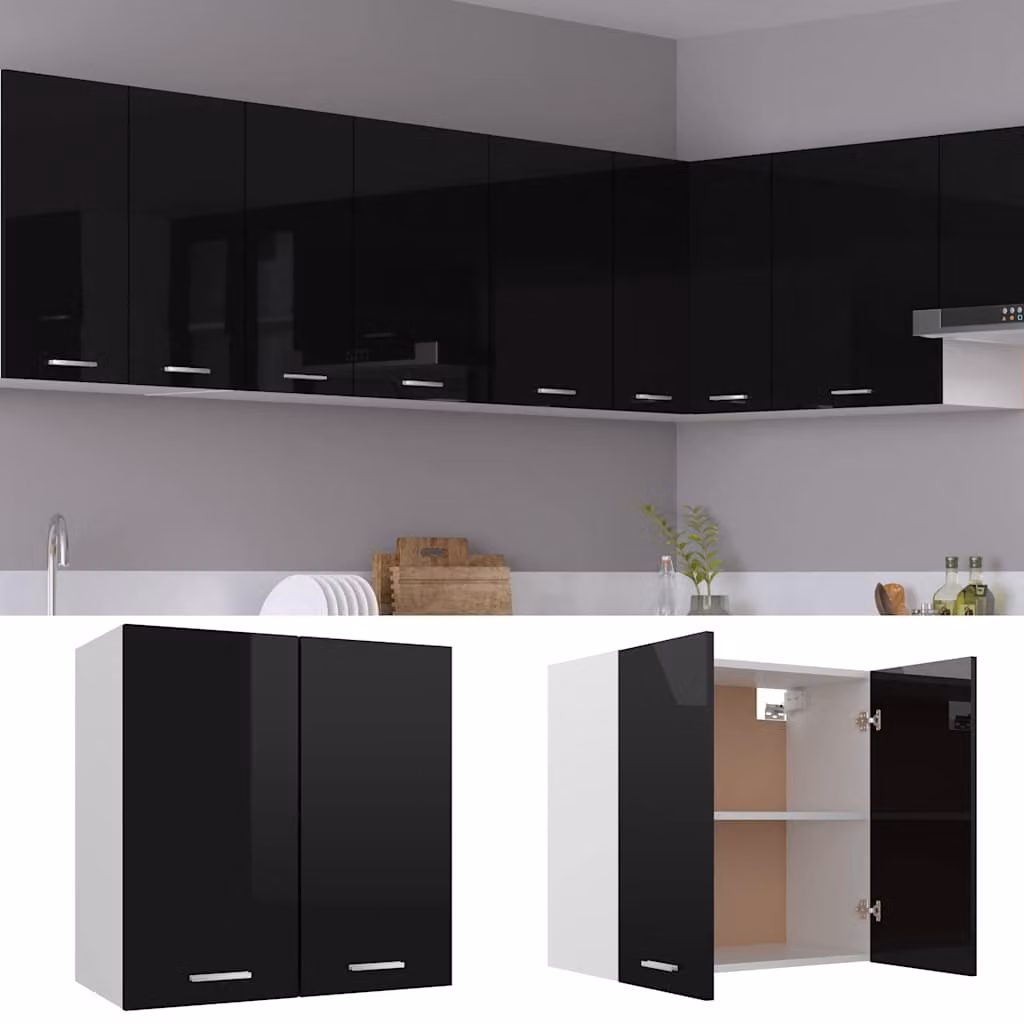 vidaXL Mobile Pensile “Lyon” Nero Lucido 60x31x60 cm