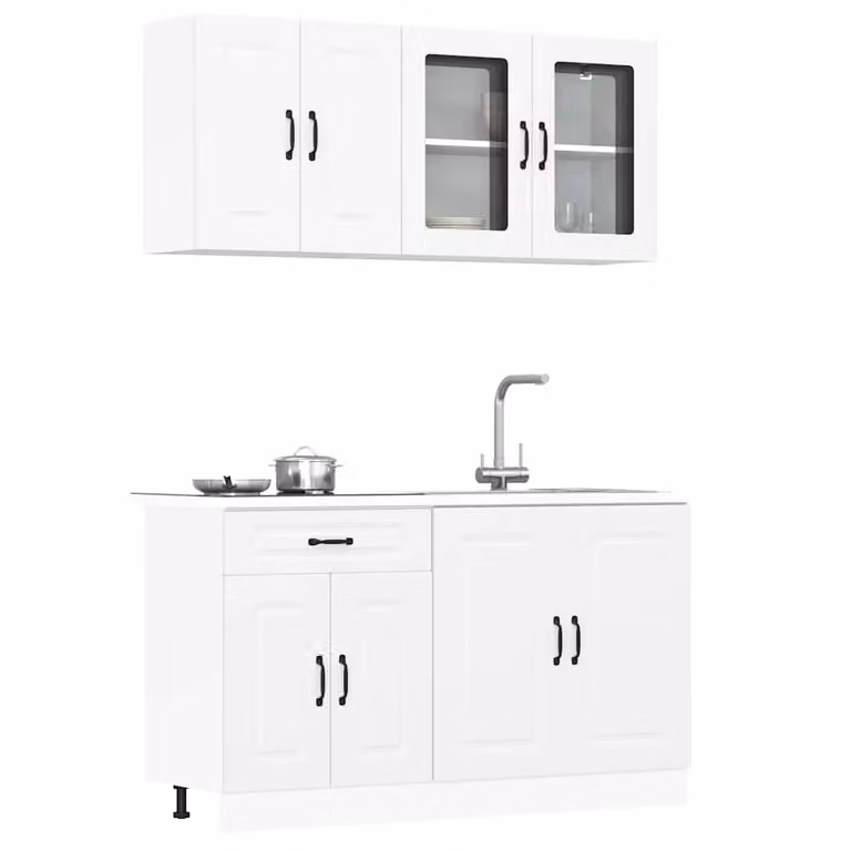 Set di mobili da cucina moderno vidaXL Kalmar in legno e vetro bianco, 4 pezzi