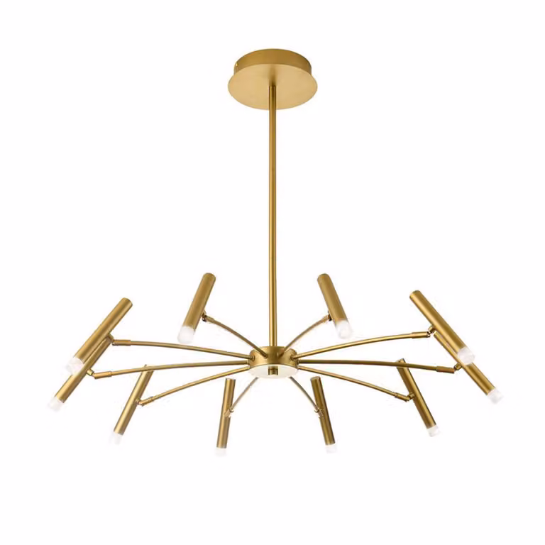 Viokef Lampada LED a sospensione Secret, color oro, Ø 80 cm, metallo, 10 luci. dimmerabile, Ottone / Oro, Soggiorno / Sala da pranzo, Metallo, Moderno