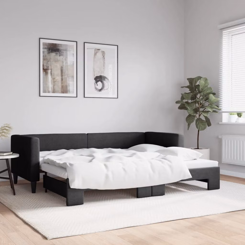 vidaXL Divano Letto con Letto Estraibile in Tessuto Nero per Soggiorno e Camera da Letto