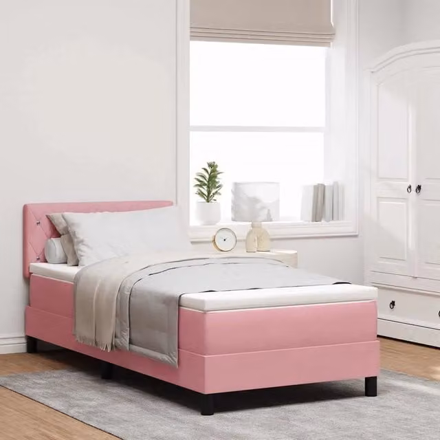 Letto a molle con materasso vidaXL in velluto rosa, L/P/H: 90 x 190 cm – 1