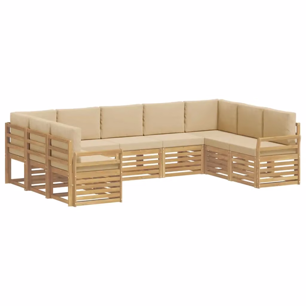 Set di divani da giardino a forma di U vidaXL in legno di acacia massello marrone con cuscini beige – 2