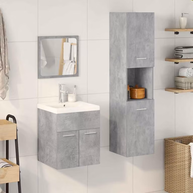 vidaXL Set Mobili da Bagno 4 pz Grigio Cemento in Legno Multistrato