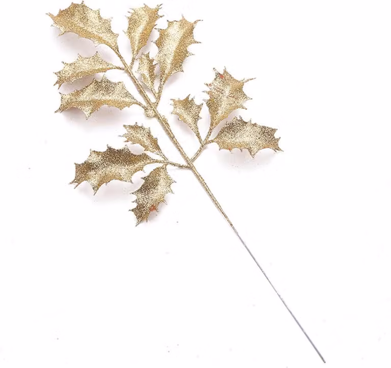 Foglie artificiali glitterate, oro 26x16cm, decorazione per albero di Natale e ornamenti per albero di Natale