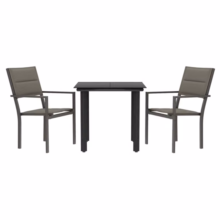 Set da Pranzo da Giardino 3 pz Nero in Acciaio e Textilene