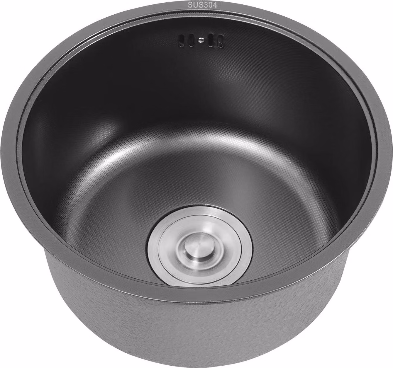 Lavello da cucina, design rotondo, scarico rapido, nero