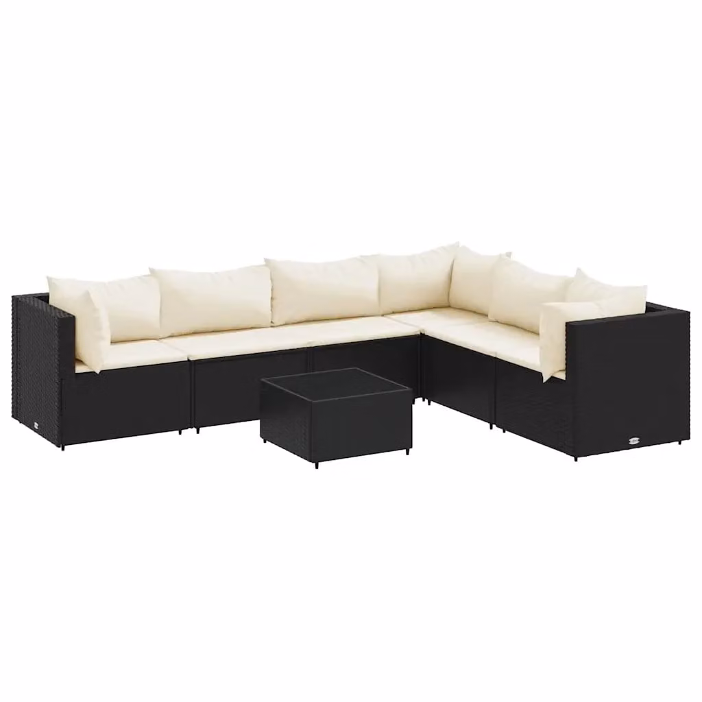 Set Salotto da Giardino a L vidaXL con 7 Cuscini, Tavolino e Struttura in Metallo Nero e Bianco – 2