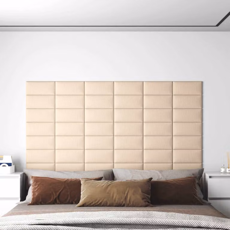 Set di 12 pannelli per testiera da parete vidaXL in tessuto beige, dimensioni per pannello: 30 x 15 cm