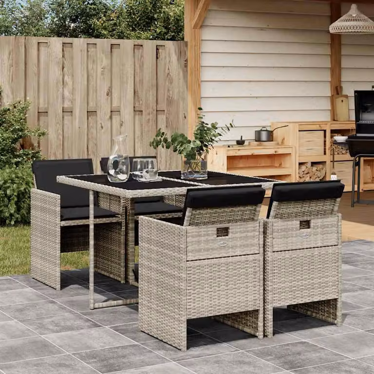 Set Pranzo da Giardino vidaXL in Polyrattan con Cuscini Grigio Antracite e Tavolo in Vetro