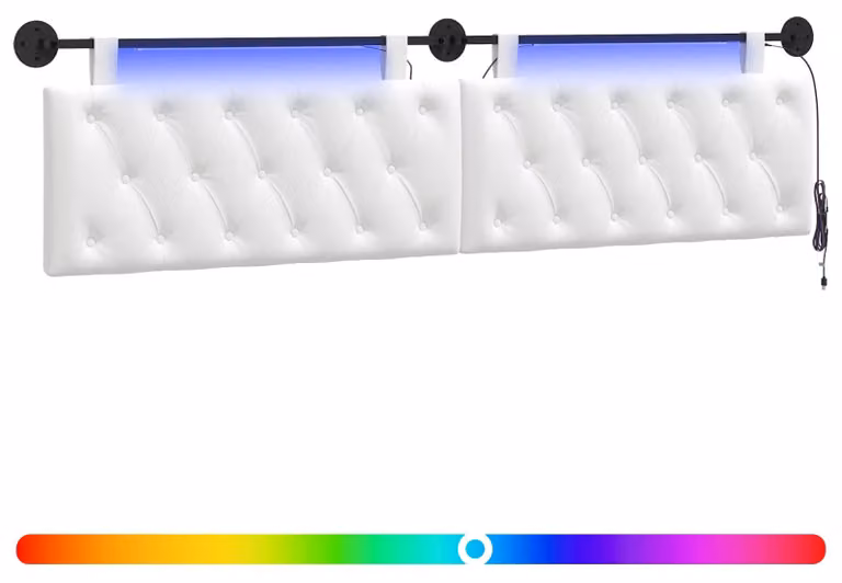 Testiera sospesa Con luce LED Bianco Tessuto
