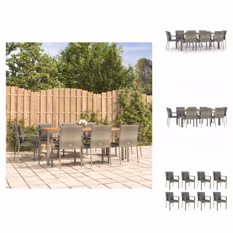 vidaXL set da pranzo da giardino 9 pezzi con cuscini in poly rattan grigio - Set di mobili da giardino