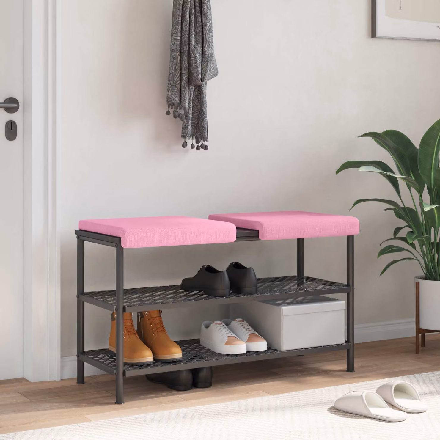 Set di 2 cuscini per panchina vidaXL in tessuto rosa con antiscivolo e imbottitura in schiuma, Profondità: 35 cm