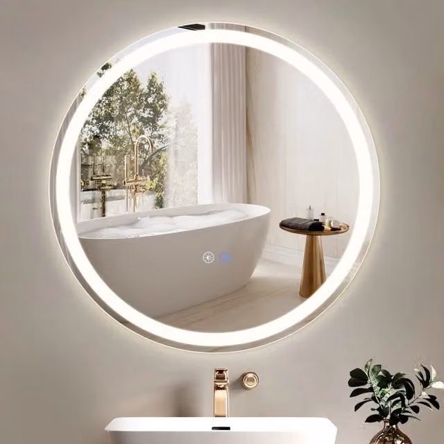 Specchio da bagno rotondo ZMH bianco con funzione antiappannamento IP44, luce LED dimmerabile e comando touch – 1