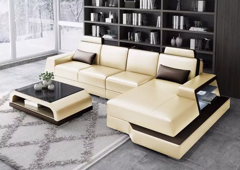 Modern Eckcouch Design Sofa Polster Ecke Wohnlandschaft Leder Couch LED