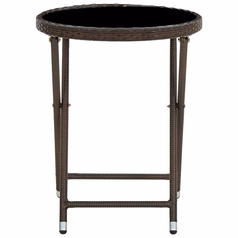 Tavolino marrone 60 cm in poly rattan e vetro temperato
