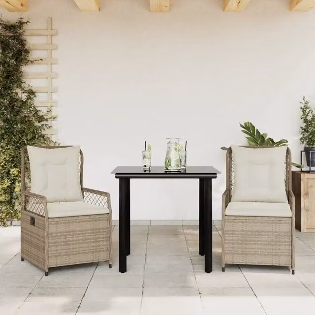 Set da Pranzo da Giardino 3 pz con Cuscini Beige in Polyrattan 3263020
