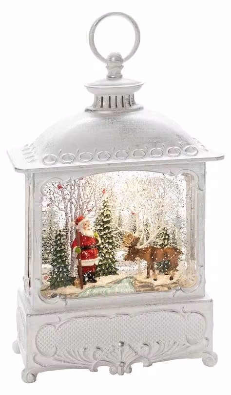 Lanterna decorativa a forma di fontana, Babbo Natale con alce, stile antico, con timer